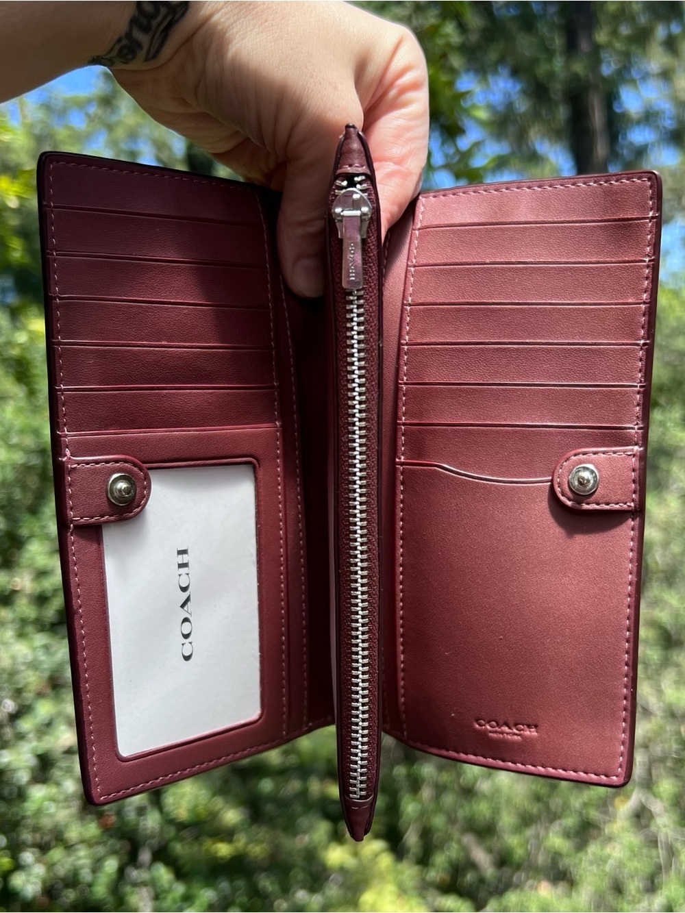 COACH Bifold Snap Wallet Womens Pink Pebble Leather Cardholder w Silver Hardware - Picture 7 of 14